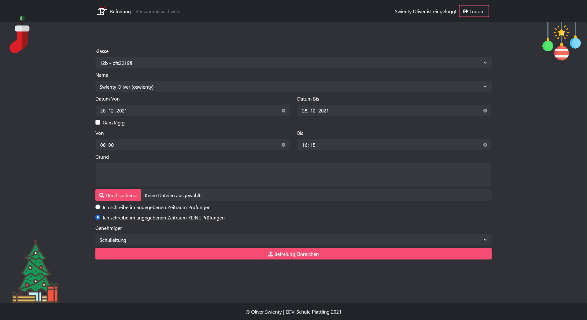 Digitale Befreiungen & Versäumnisnachweise für die EDV-Schule Plattling